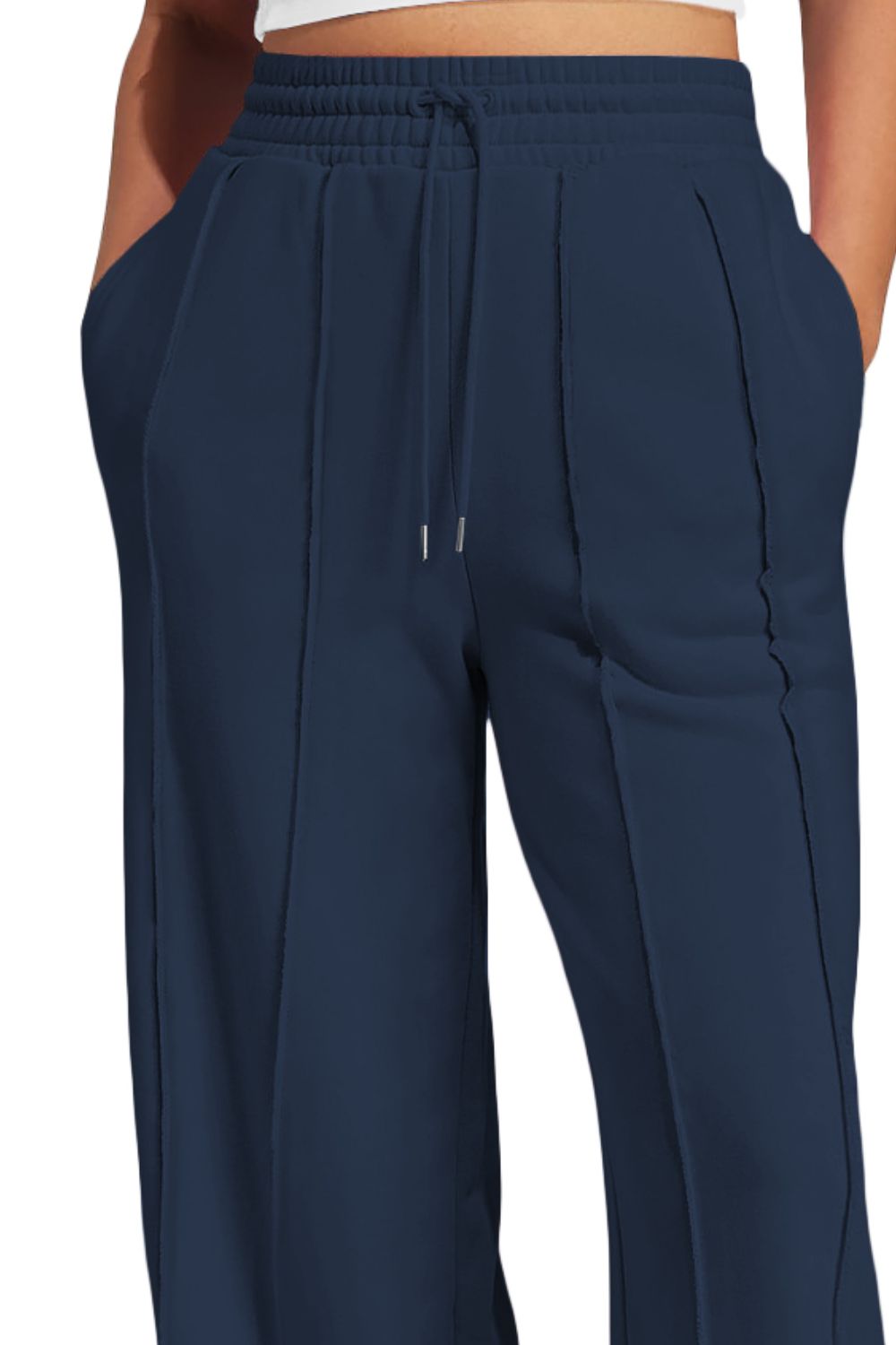 Front Striped Wide Leg Drawstring Sweatpants