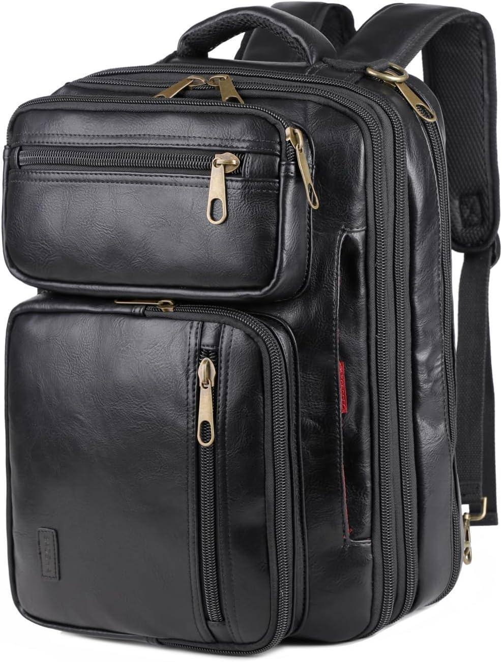 Convertible Leather Laptop Backpack – 16″ 2-in-1 Briefcase Design
