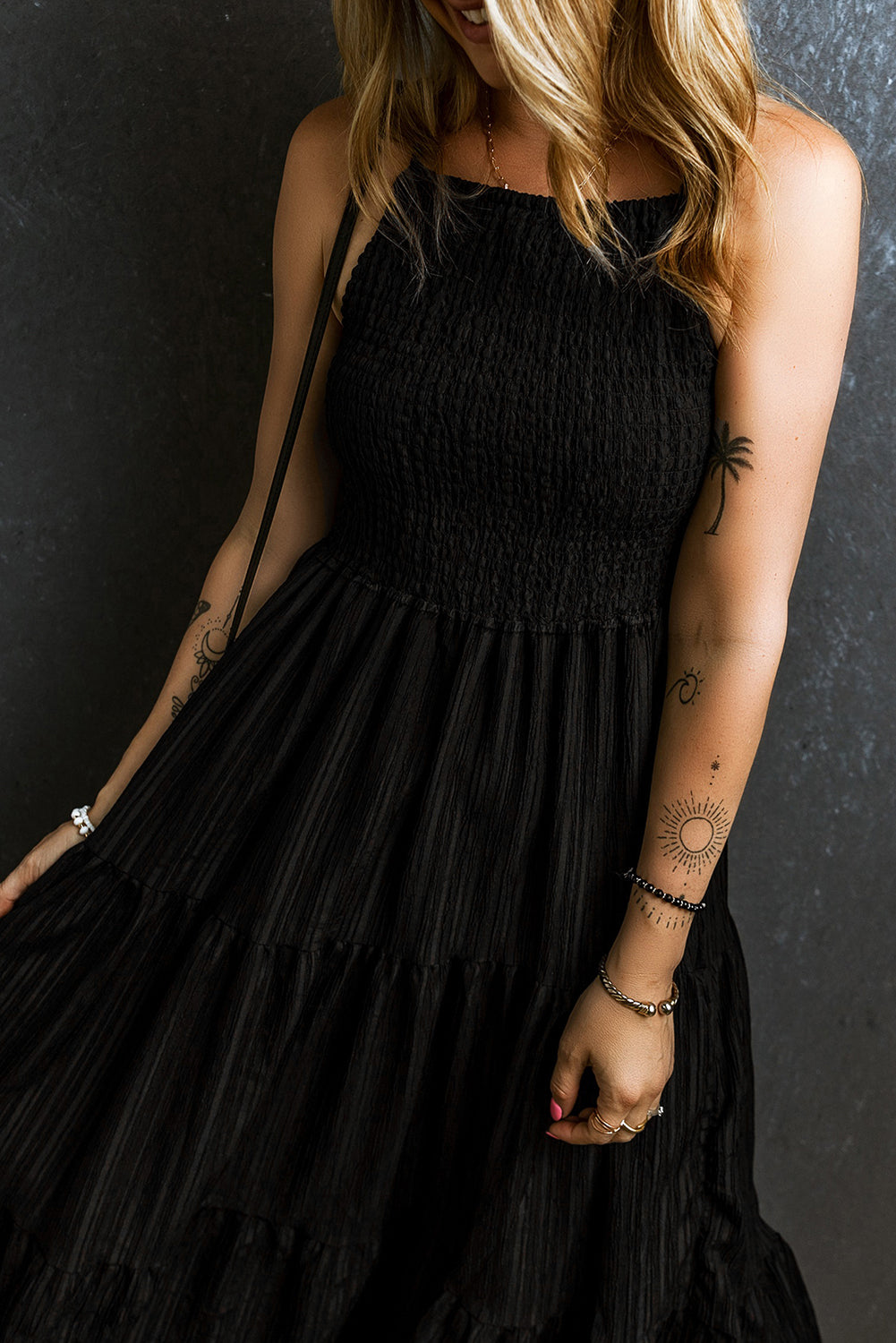 Smocked Tiered Spaghetti Strap Dress - Luminous Bear Shop