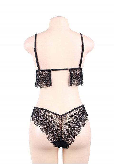 Plus Size Black Lace Temptation 2pcs Bralette Lingerie Set