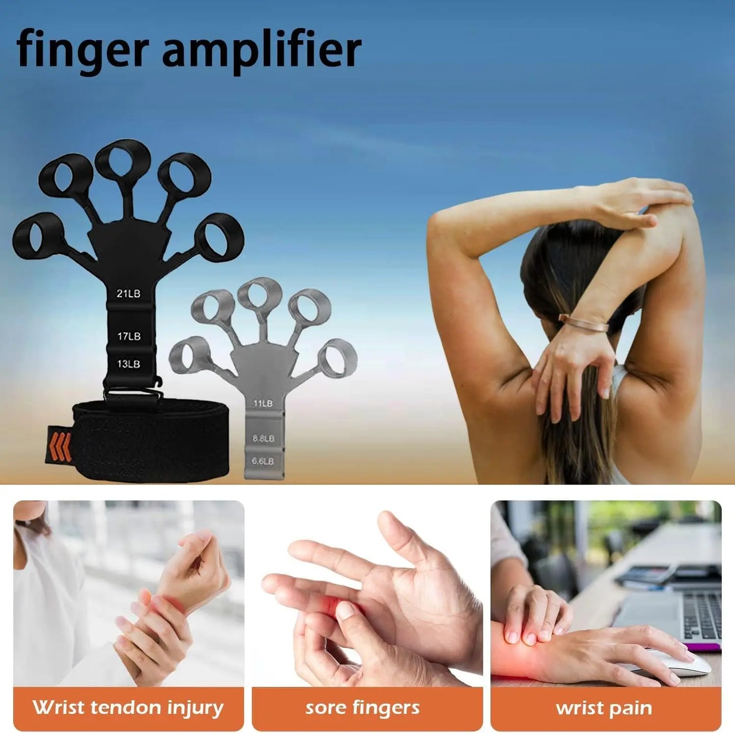 💪 Finger Strengthener with 3 Resistance Levels – Grip Strength Trainer & Hand Exerciser for Fingers, Wrists, and Forearms