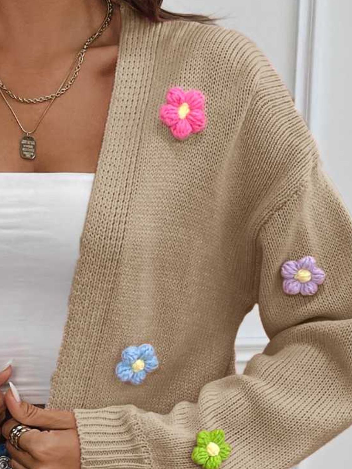 Floral Long Sleeve Open Front Cardigan - Luminous Bear