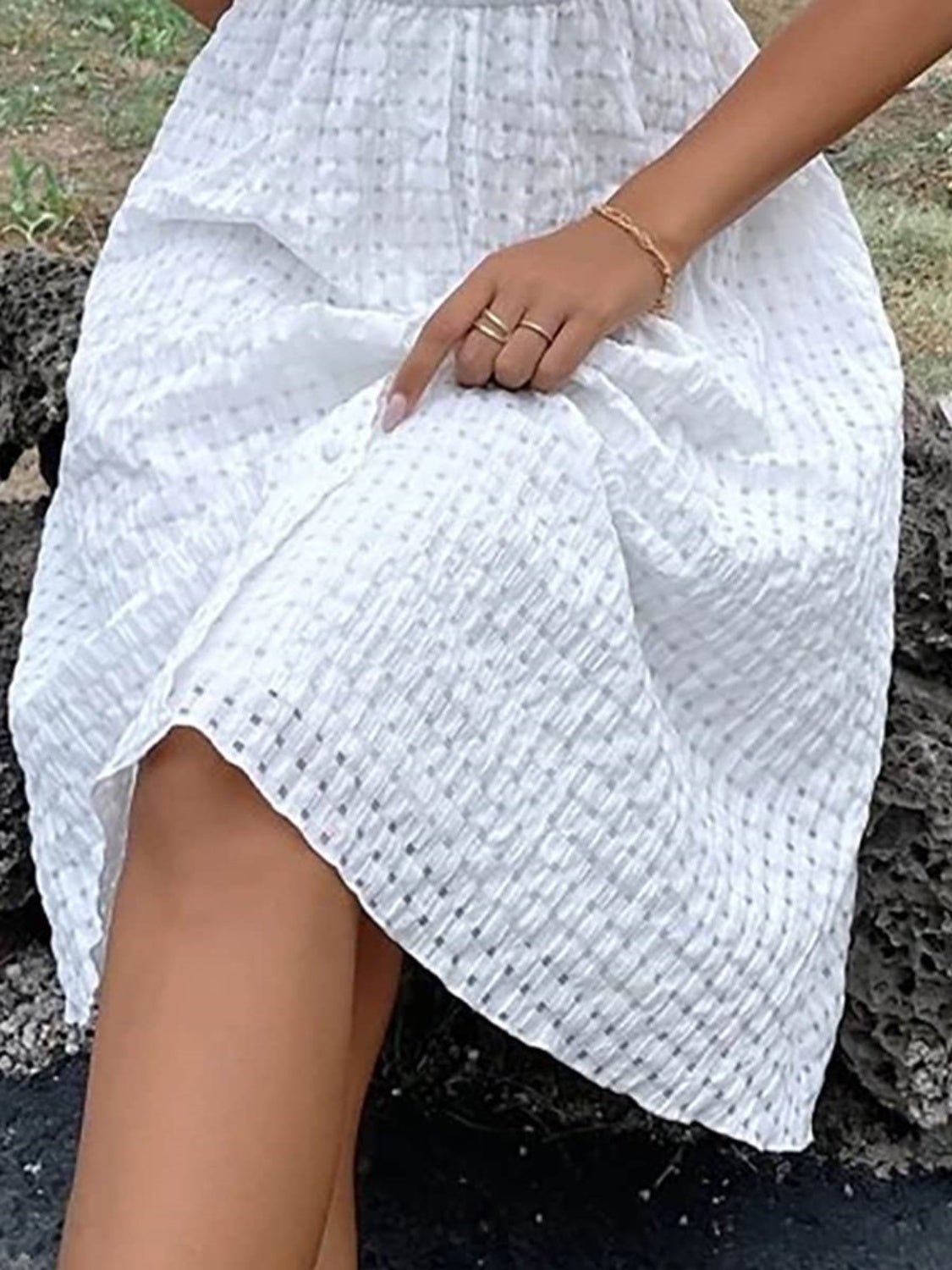 Textured Surplice Short Sleeve Dress - Luminous Bear