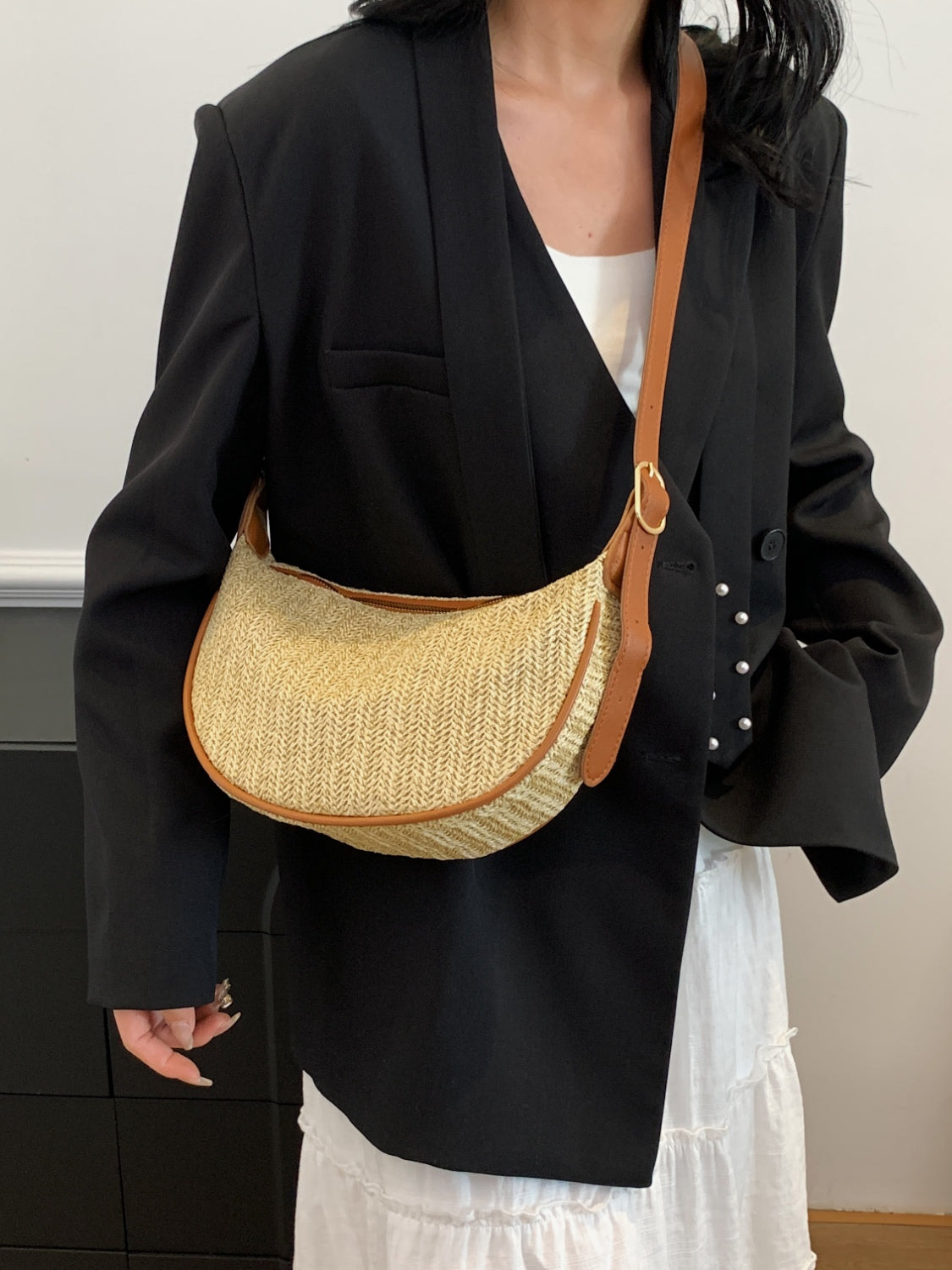Straw Weave Adjustable Strap Shoulder Bag - Luminous Bear Shop