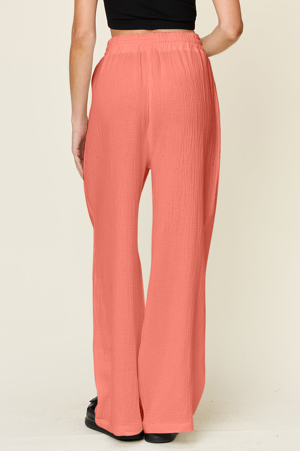 Double Take Full Size Texture Drawstring Wide Leg Pants - Luminous Bear Shop