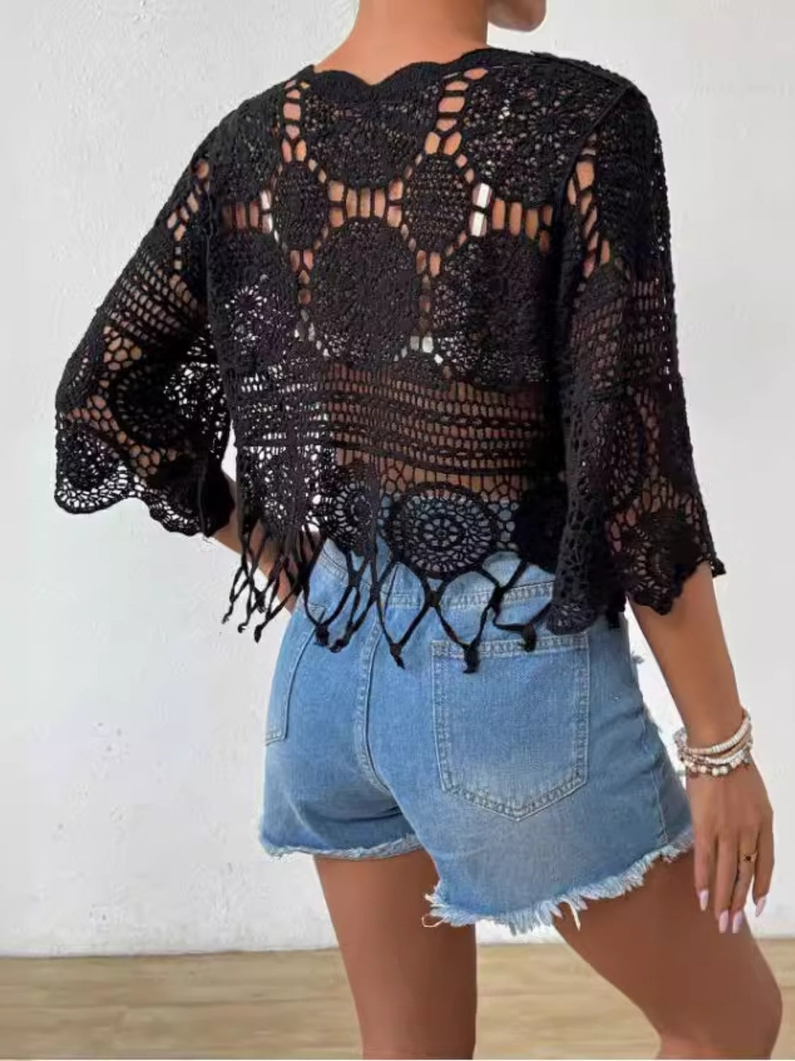 Stylish Openwork Round Neck Cover-Up - Luminous Bear Shop