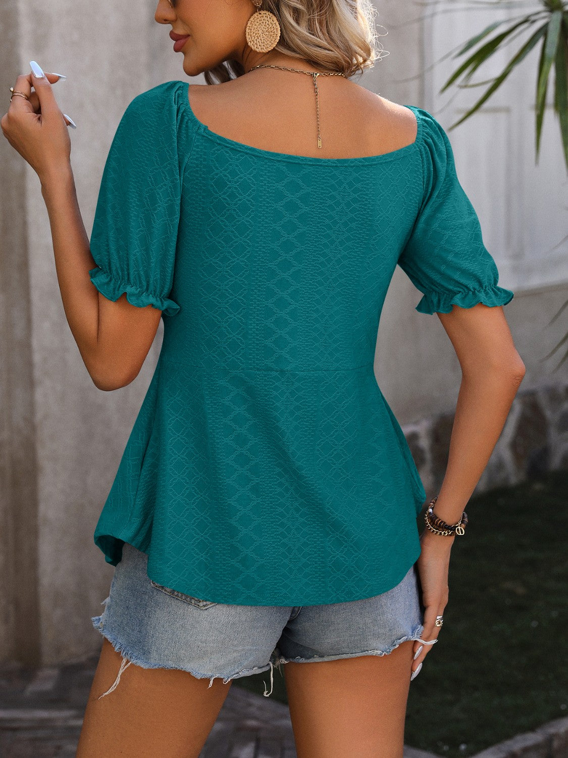 Ruched V-Neck Flounce Sleeve Blouse - Luminous Bear Shop