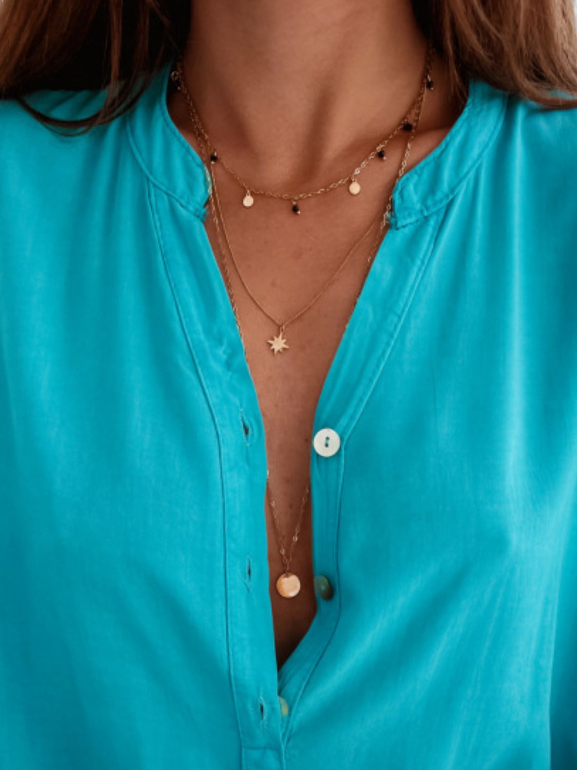Half Button Notched Half Sleeve Blouse - Luminous Bear Shop