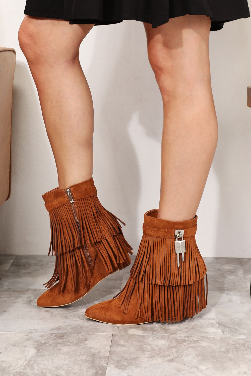 Legend Women's Tassel Wedge Heel Ankle Booties - Luminous Bear Shop