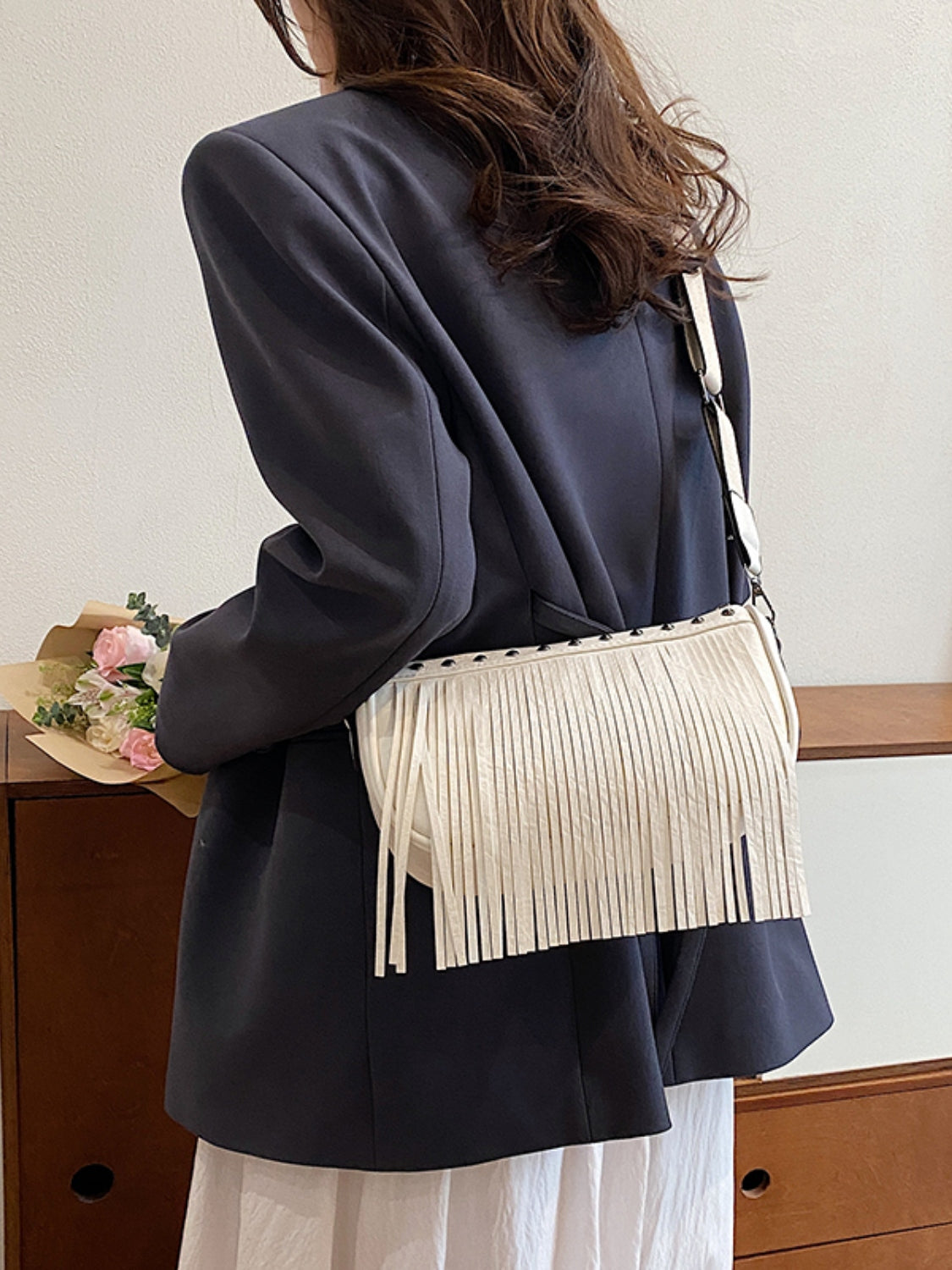 PU Leather Fringe Studded Crossbody Bag - Luminous Bear Shop