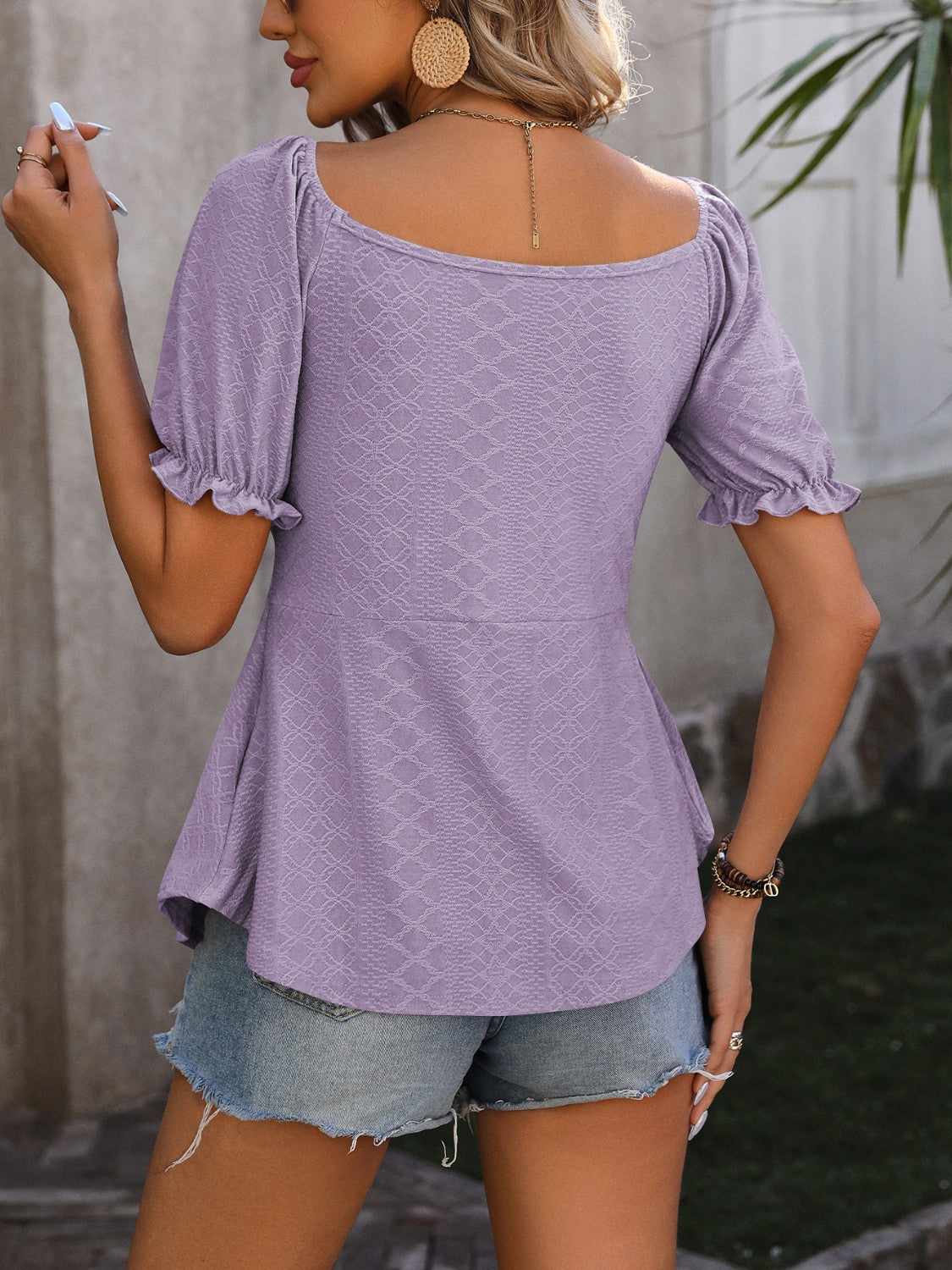 Ruched V-Neck Flounce Sleeve Blouse - Luminous Bear Shop