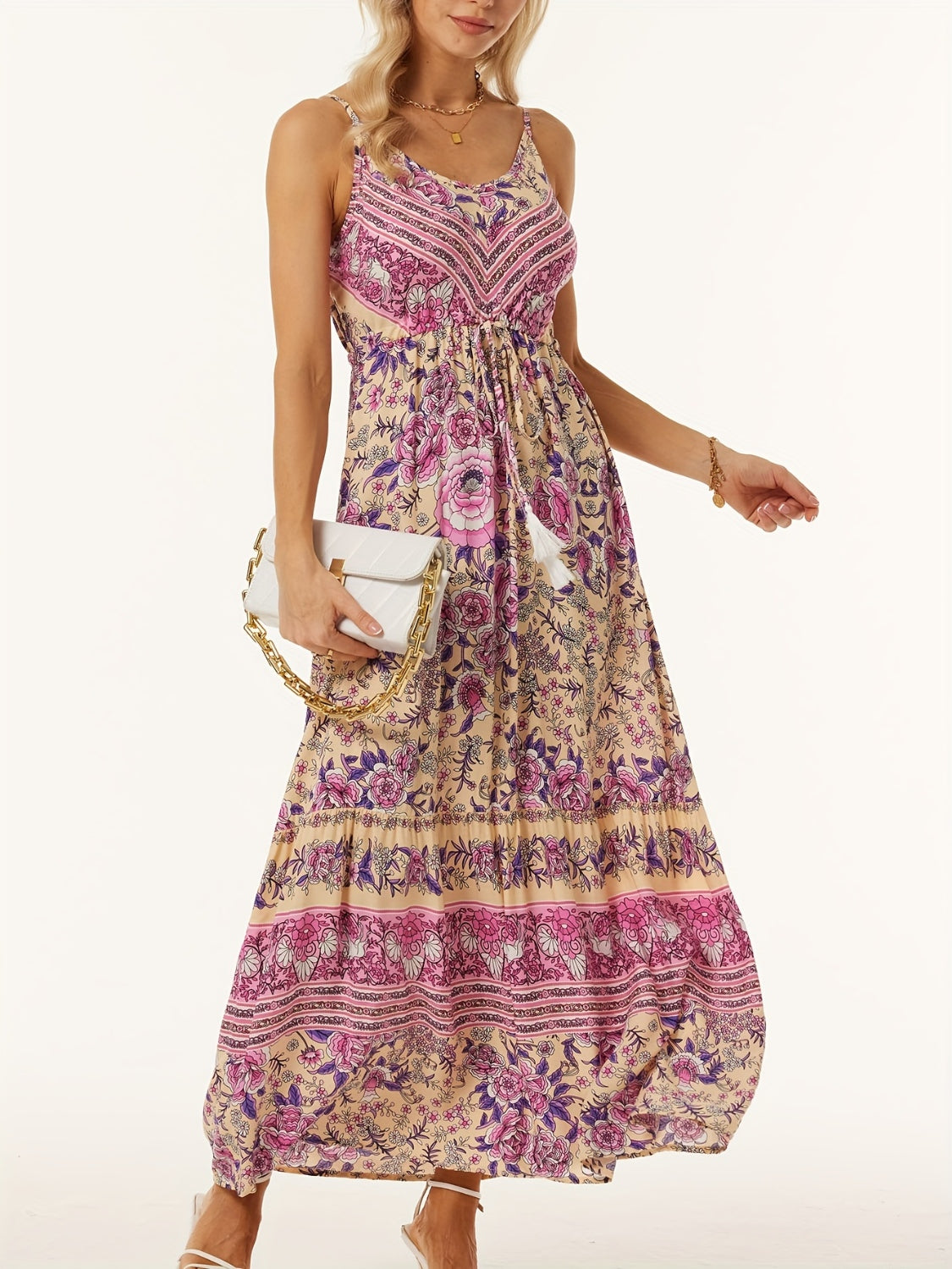 Printed Scoop Neck Midi Cami Dress - Luminous Bear Shop