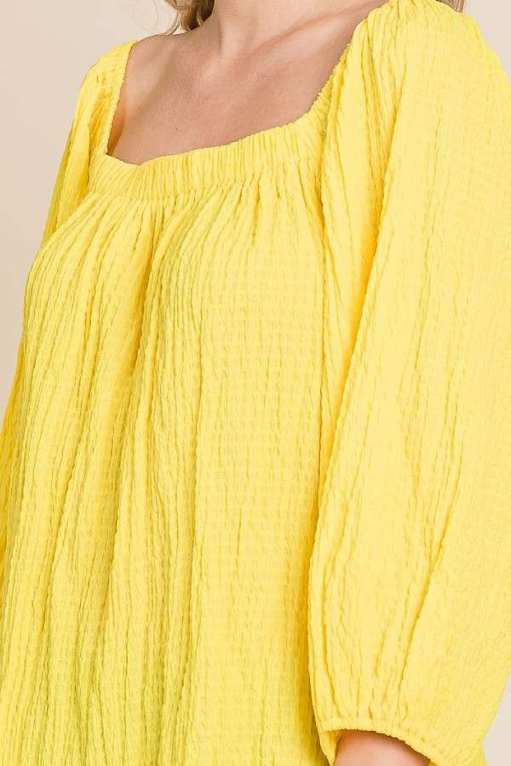 Culture Code Texture Square Neck Puff Sleeve Top - Luminous Bear Shop