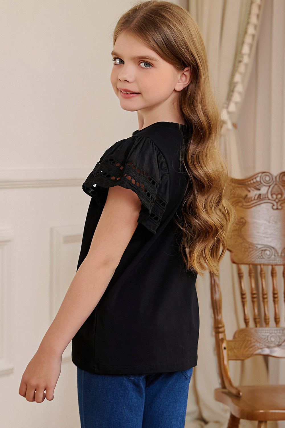 Round Neck Flutter Sleeve T-Shirt - Luminous Bear Shop