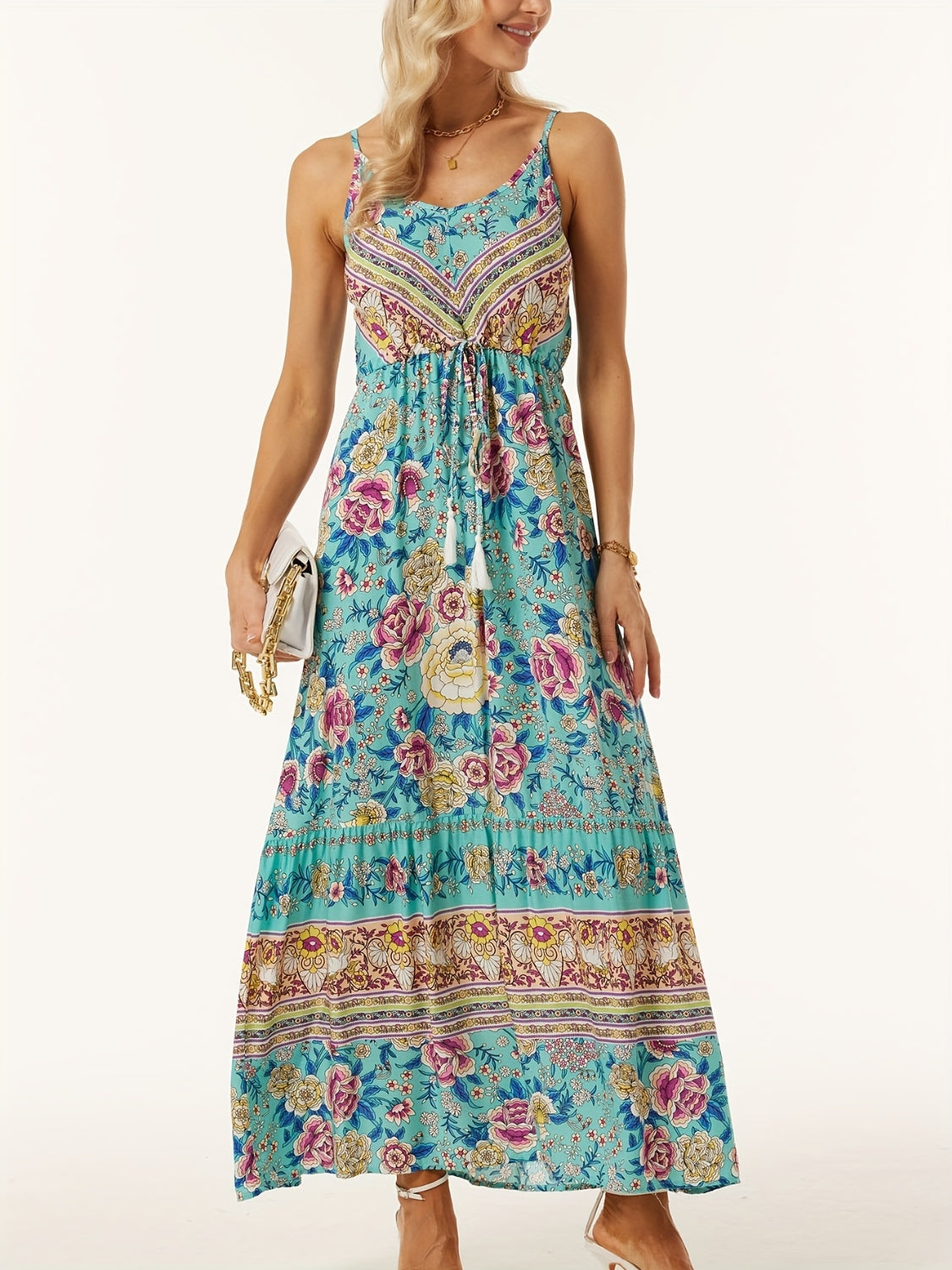 Printed Scoop Neck Midi Cami Dress - Luminous Bear Shop