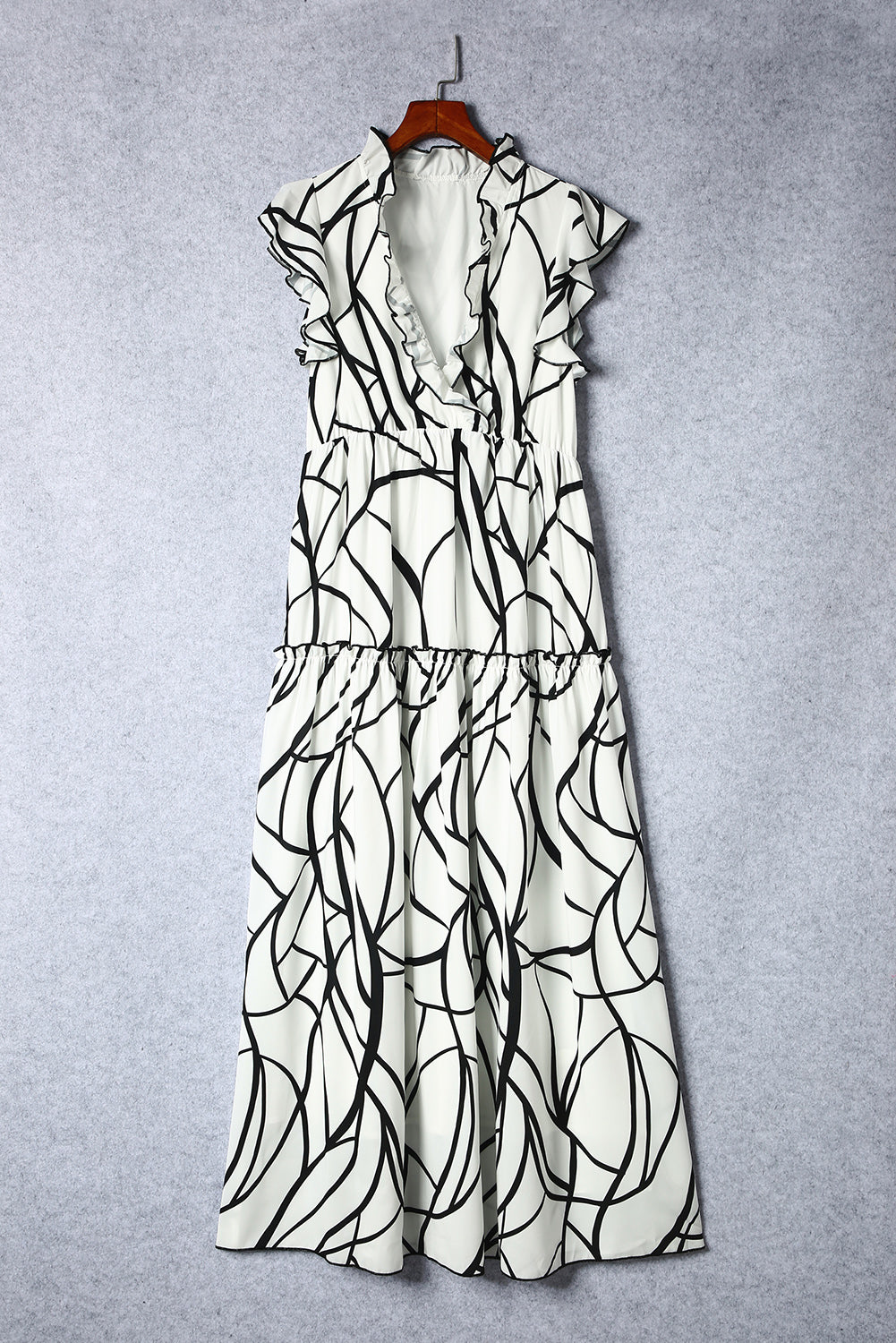 Ruffled Printed Surplice Cap Sleeve Dress - Luminous Bear Shop