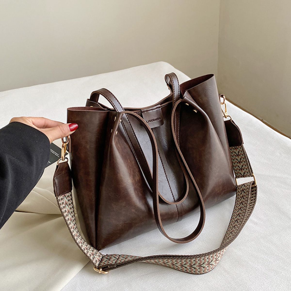 PU Leather Large Tote Bag - Luminous Bear Shop