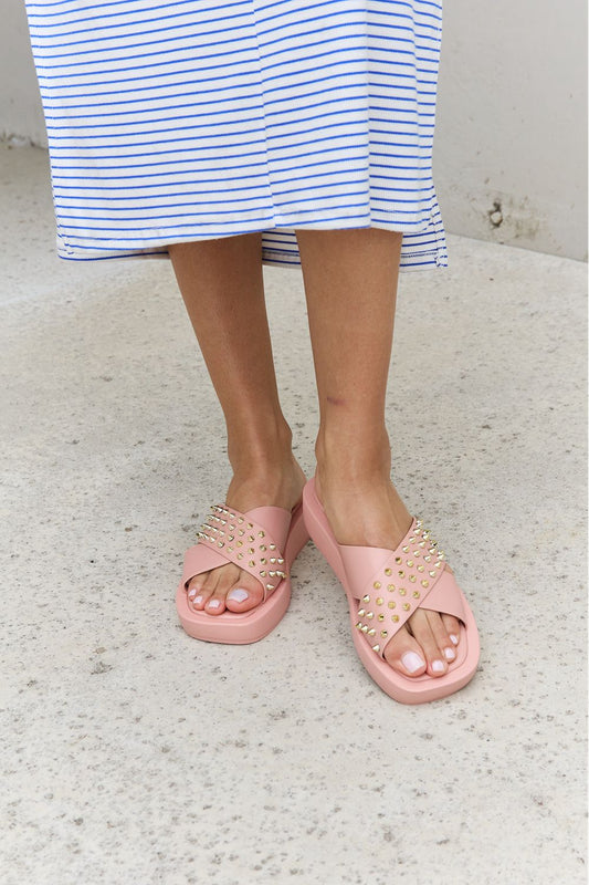 Forever Link Studded Cross Strap Sandals in Blush - Luminous Bear Shop