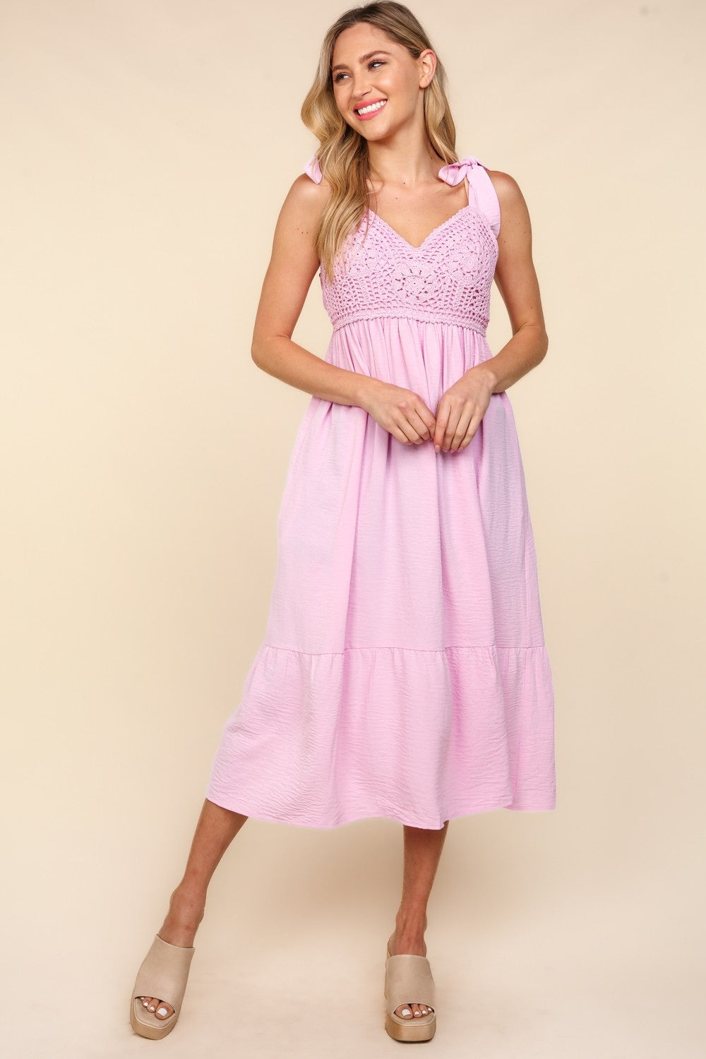 Haptics Crochet Lace Ruffle Hem Cami Midi Dress - Luminous Bear Shop