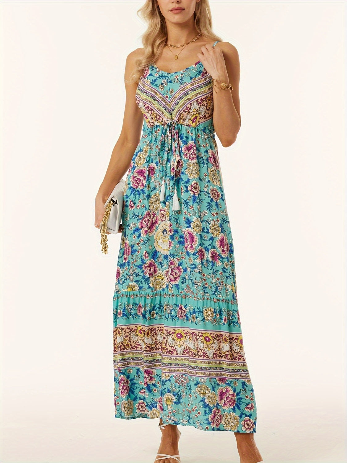 Printed Scoop Neck Midi Cami Dress - Luminous Bear Shop