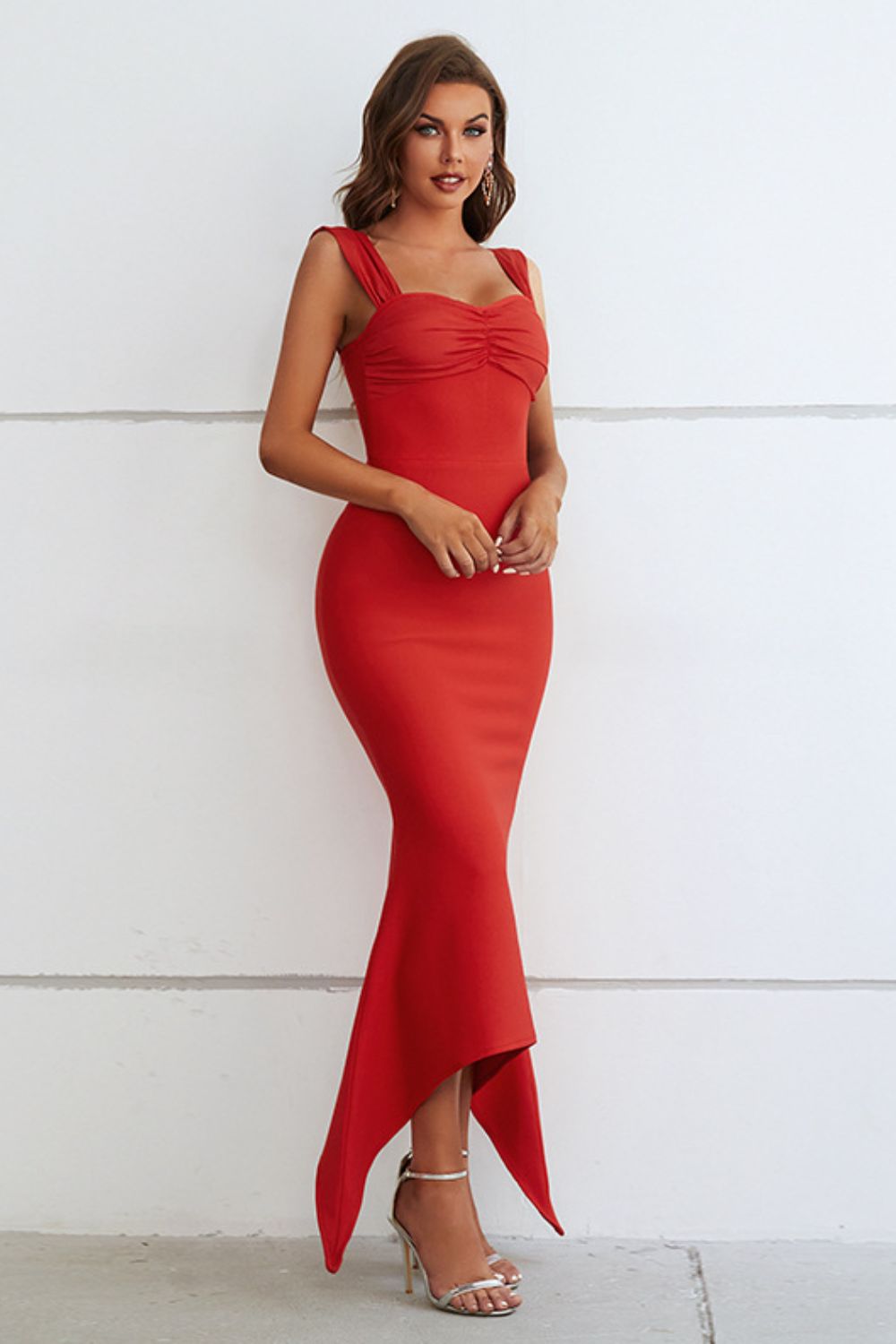 Ruched Sweetheart Neck Hem Detail Dress - Luminous Bear Shop