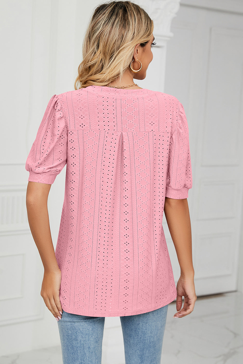 Eyelet Notched Short Sleeve T-Shirt - Luminous Bear Shop