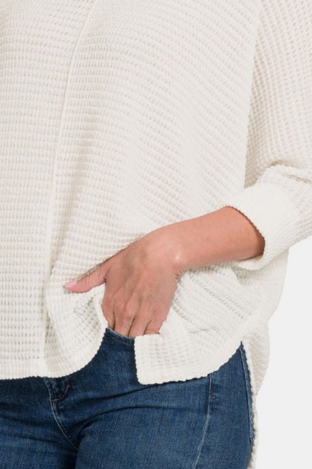 Zenana Full Size Round Neck High-Low Slit Knit Top - Luminous Bear Shop