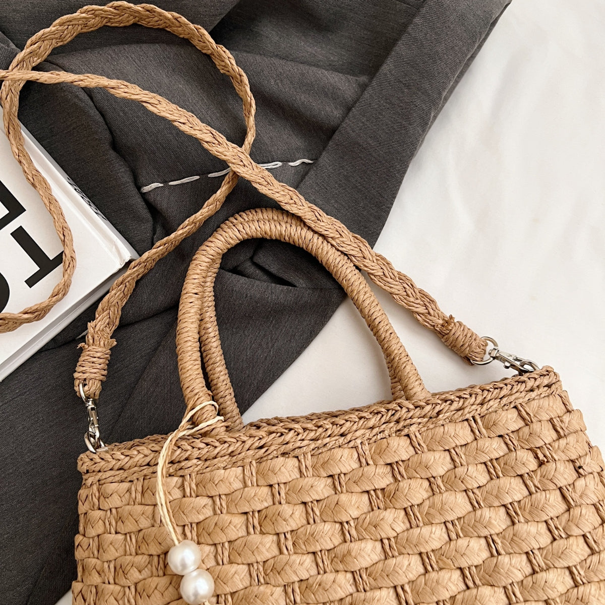 Braided Strap Paper Weave Shoulder Bag - Luminous Bear Shop