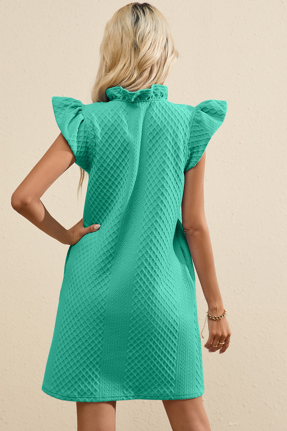 Ruffled V-Neck Cap Sleeve Mini Dress - Luminous Bear Shop