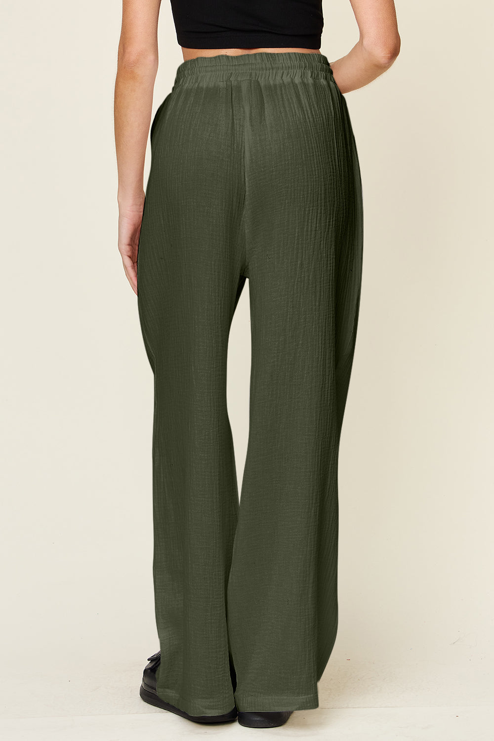 Double Take Full Size Texture Drawstring Wide Leg Pants - Luminous Bear Shop