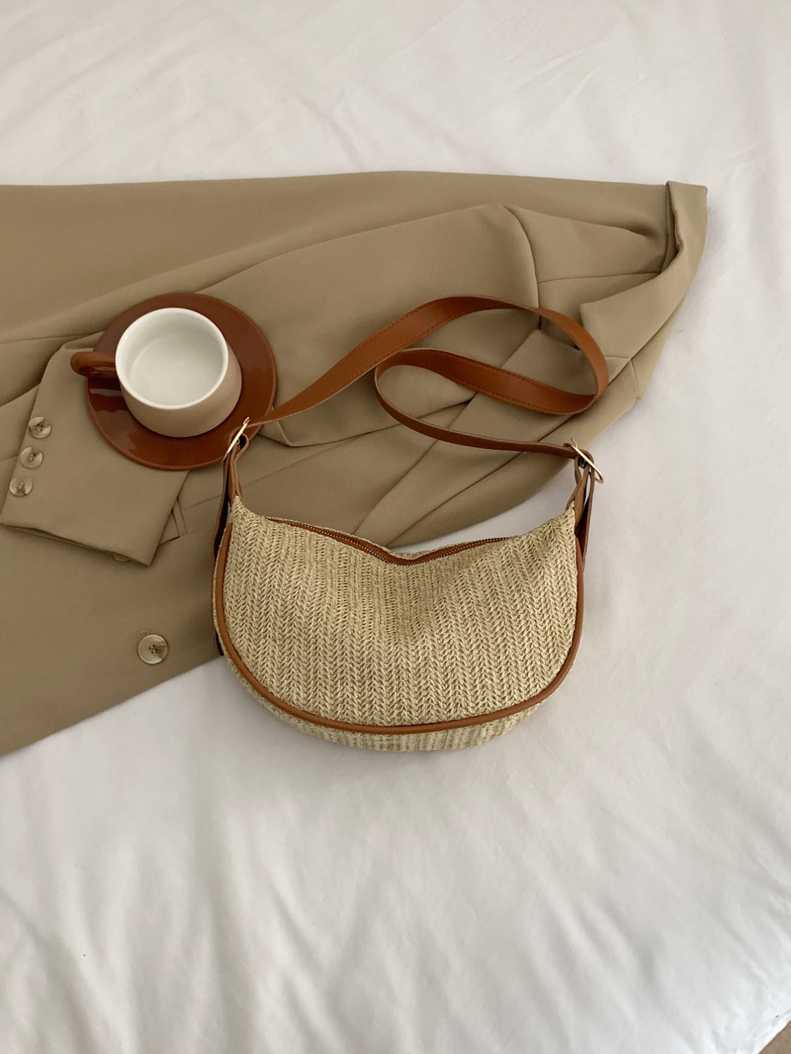 Straw Weave Adjustable Strap Shoulder Bag - Luminous Bear Shop