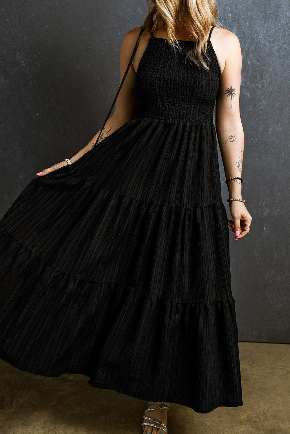 Smocked Tiered Spaghetti Strap Dress - Luminous Bear Shop