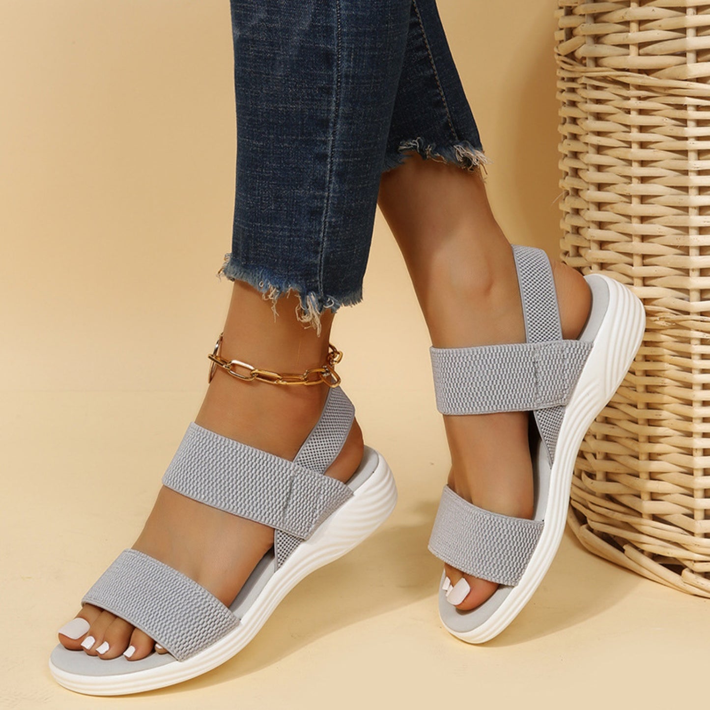 Rubber Open Toe Low Heel Sandals - Luminous Bear Shop