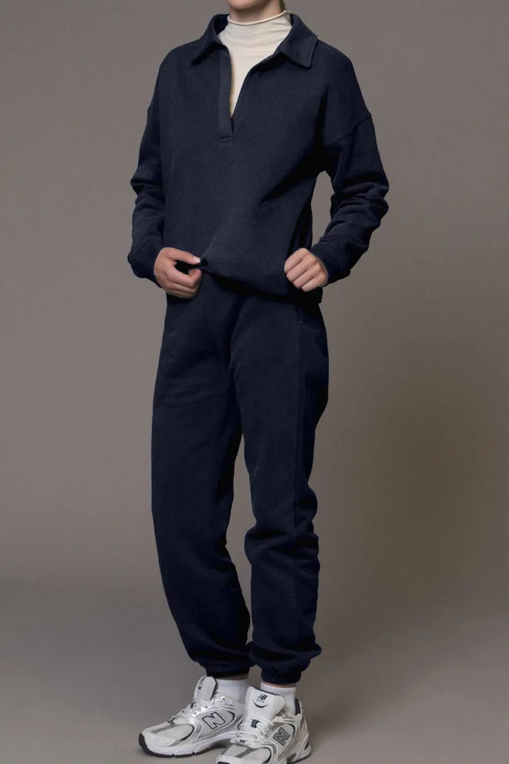 Front Split Collar Sweatshirt and Joggers