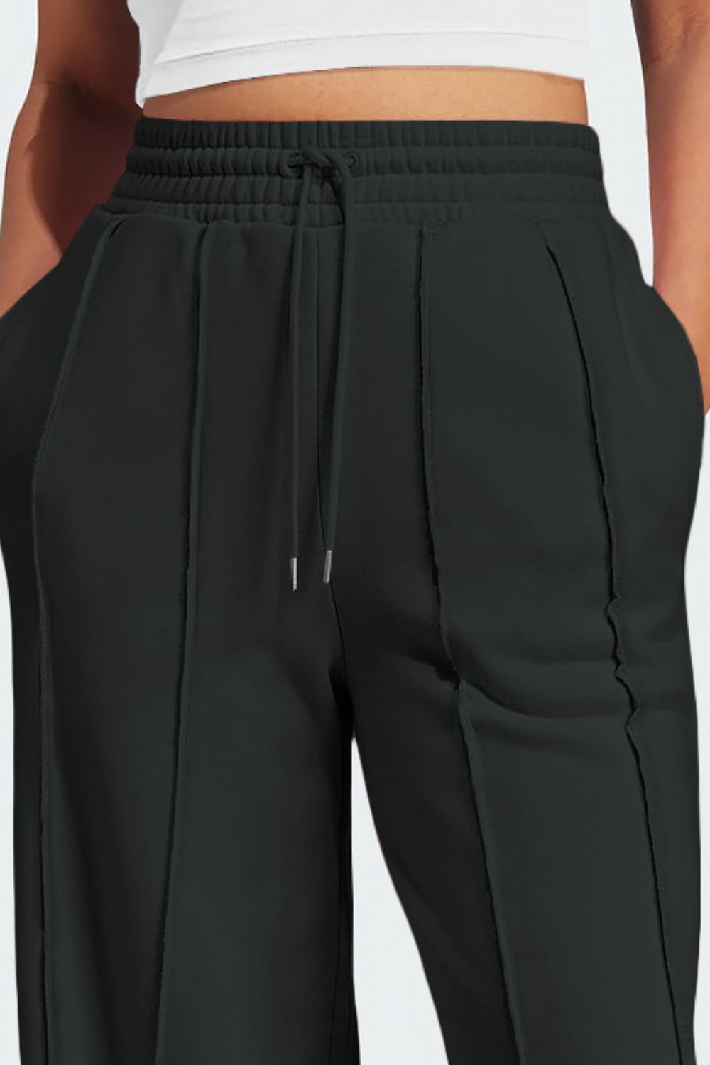Front Striped Wide Leg Drawstring Sweatpants