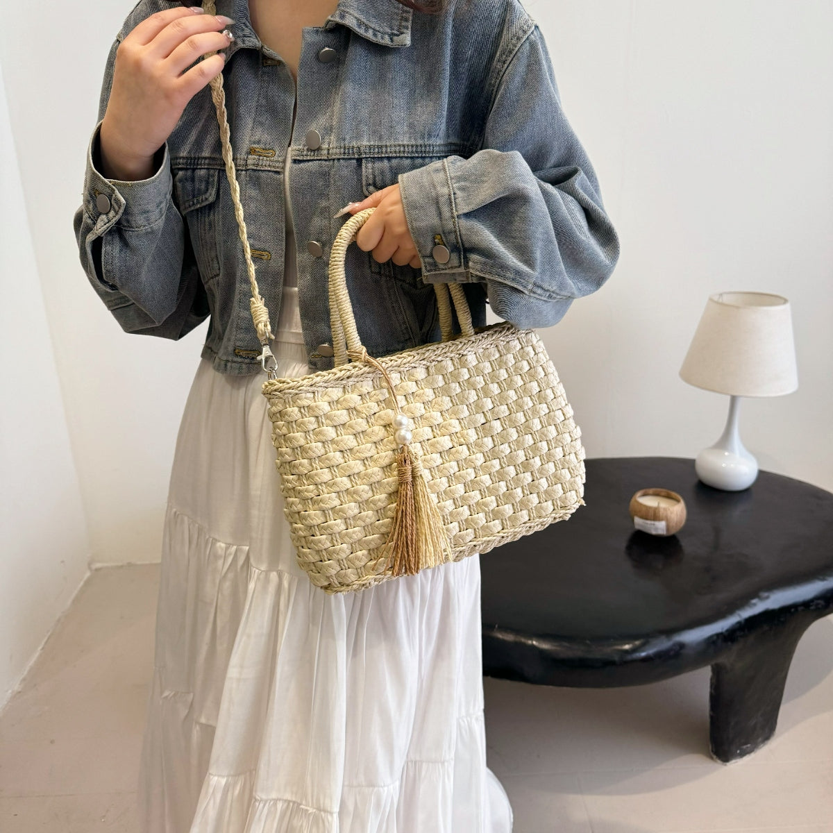 Braided Strap Paper Weave Shoulder Bag - Luminous Bear Shop