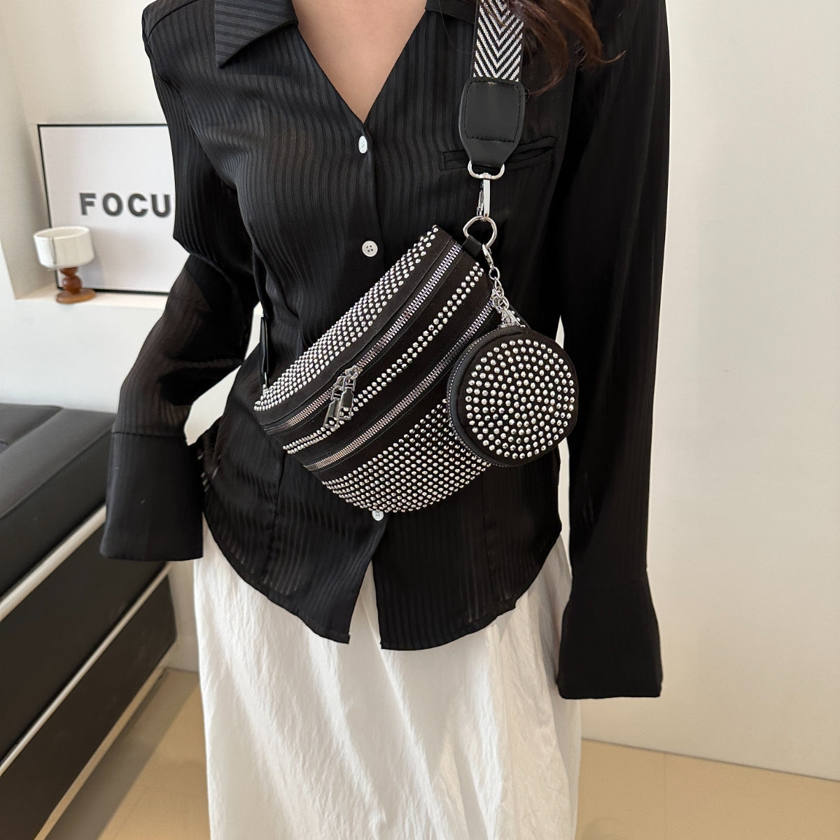 Studded Adjustable Strap Crossbody Bag - Luminous Bear Shop