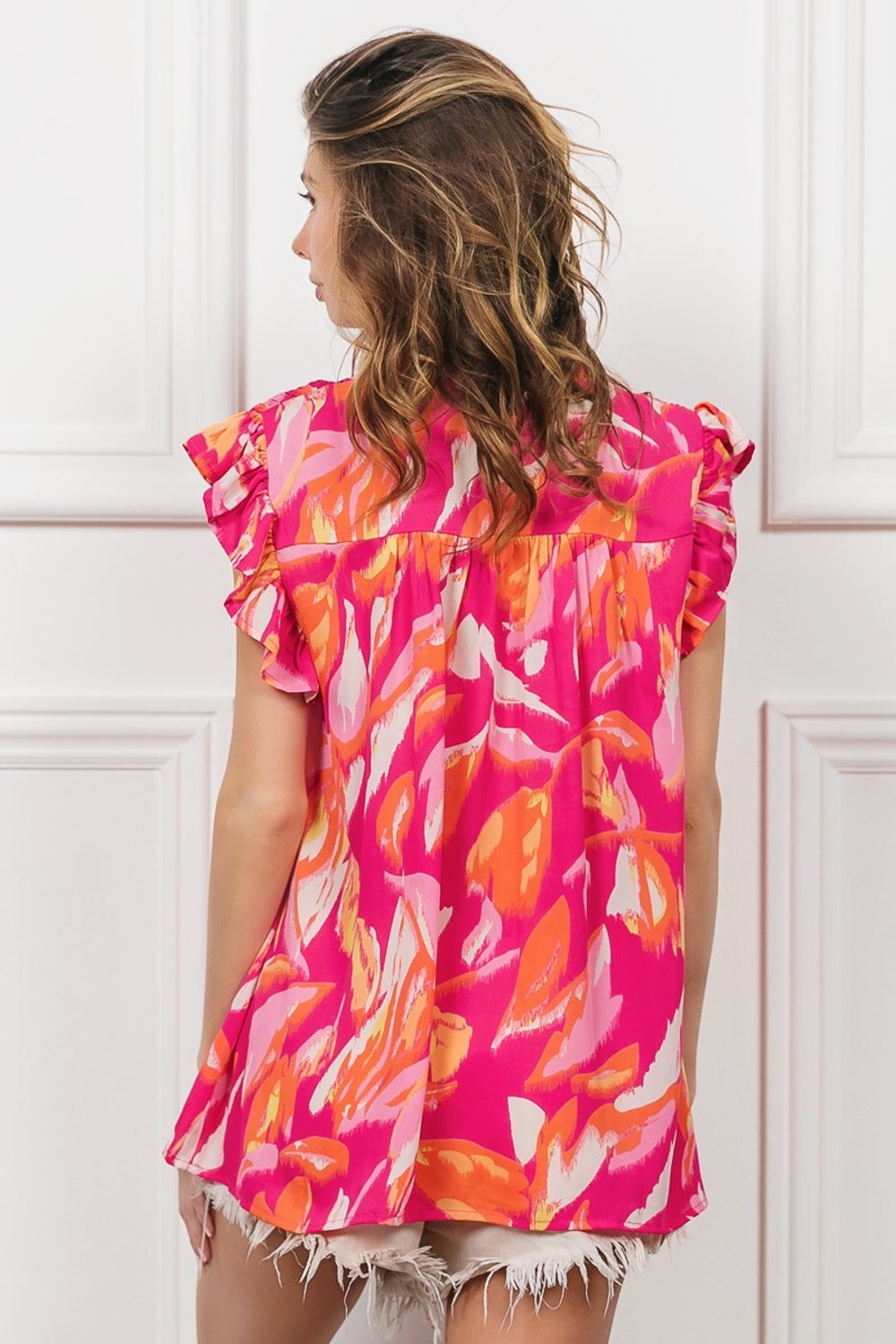 BiBi Smocked Yoke Ruffled Floral Top - Luminous Bear Shop