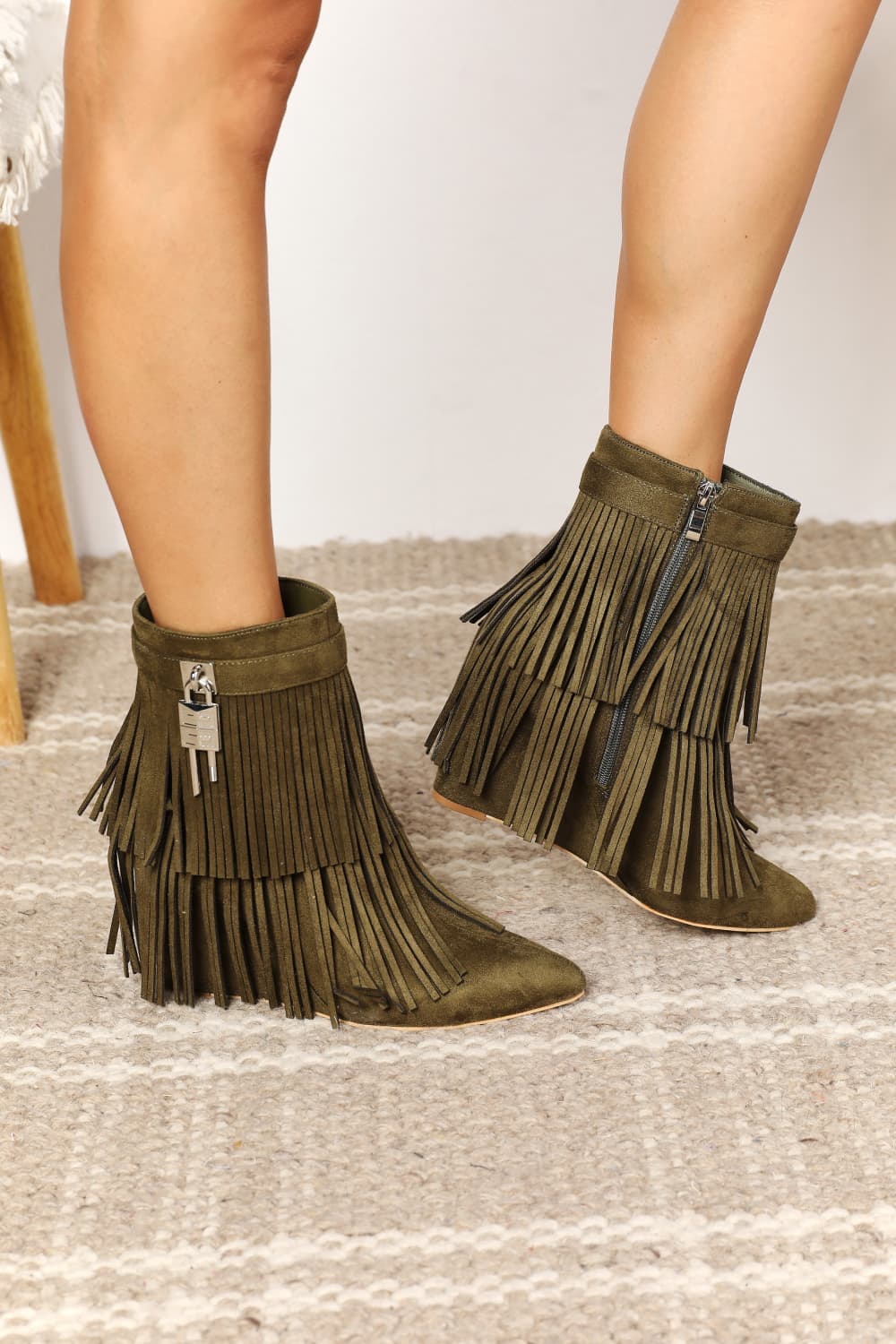 Legend Women's Tassel Wedge Heel Ankle Booties - Luminous Bear Shop