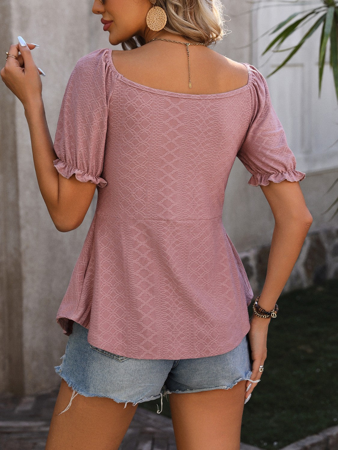 Ruched V-Neck Flounce Sleeve Blouse - Luminous Bear Shop