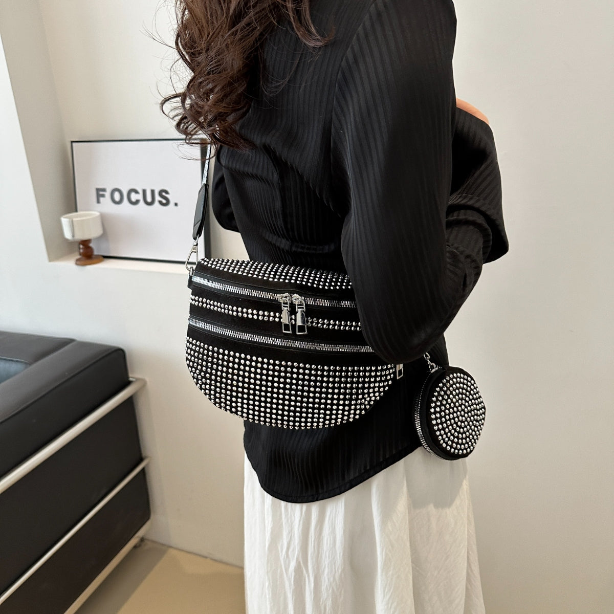 Studded Adjustable Strap Crossbody Bag - Luminous Bear Shop