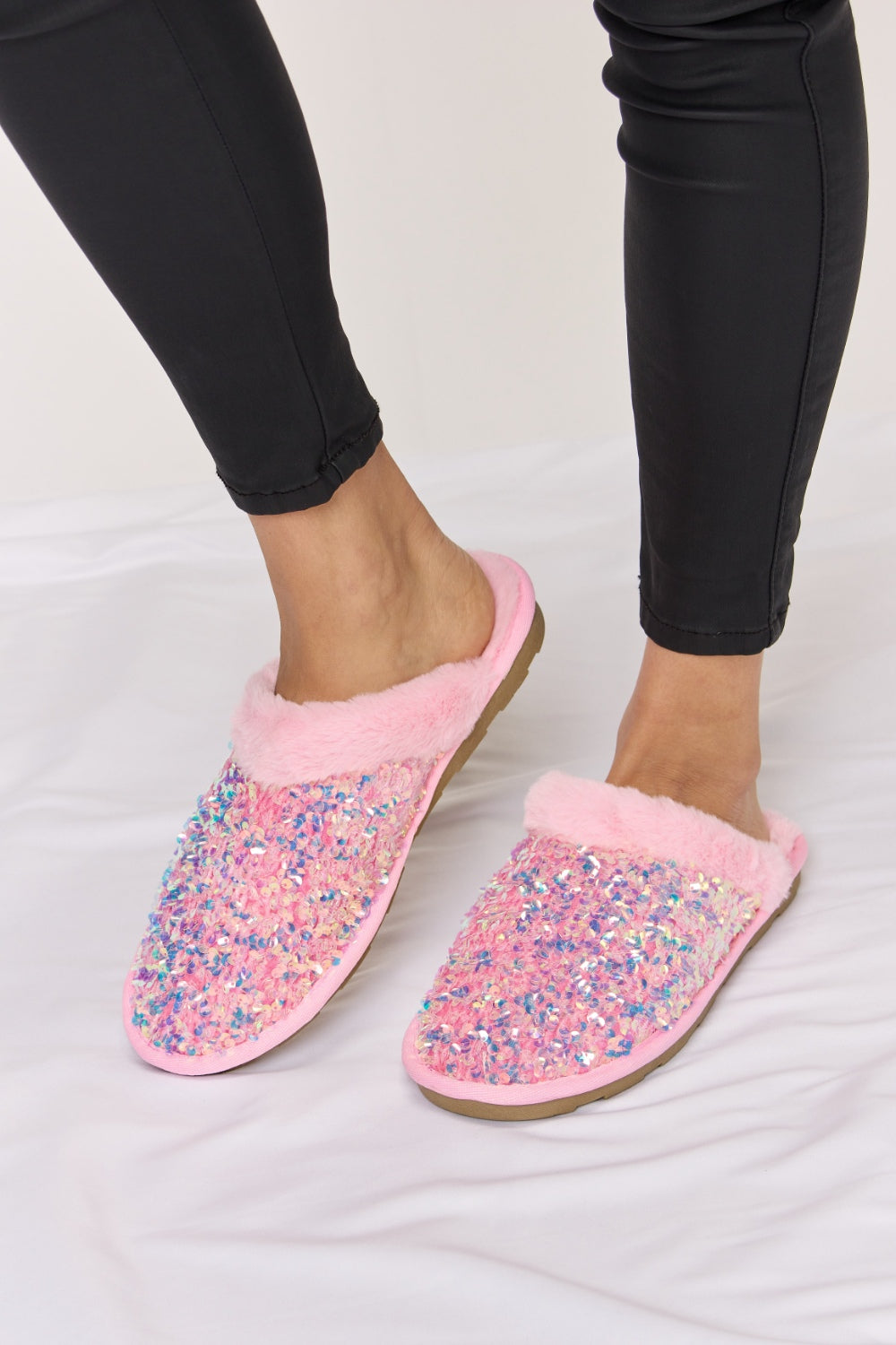 Forever Link Sequin Plush Round Toe Slippers - Luminous Bear Shop
