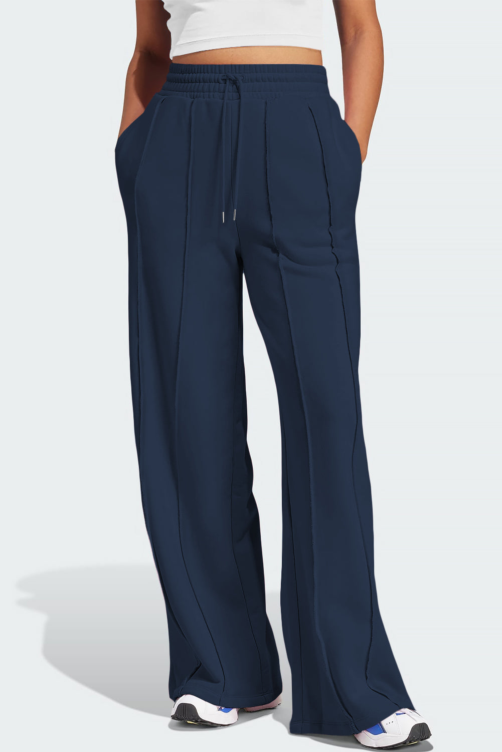 Front Striped Wide Leg Drawstring Sweatpants