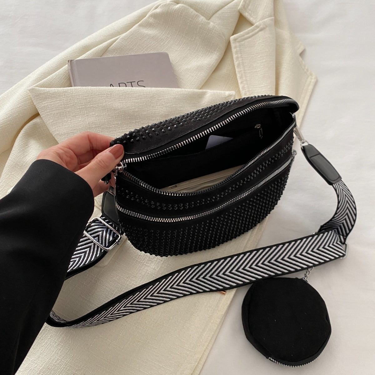 Studded Adjustable Strap Crossbody Bag - Luminous Bear Shop