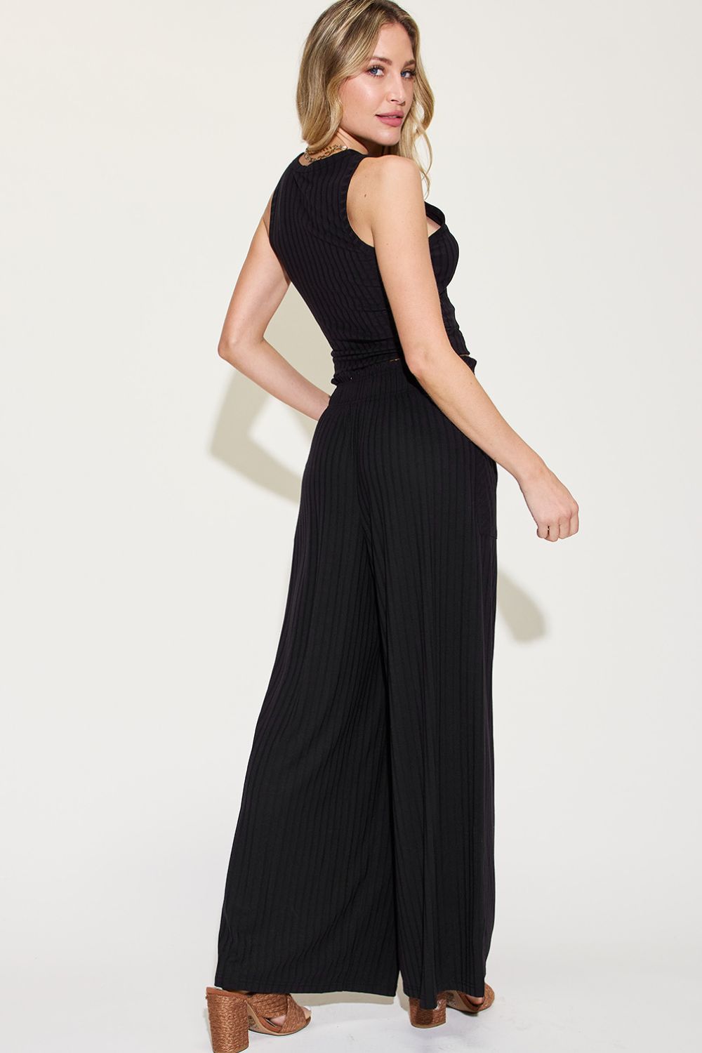 Basic Bae Full Size Ribbed Tank and Wide Leg Pants Set - Luminous Bear Shop