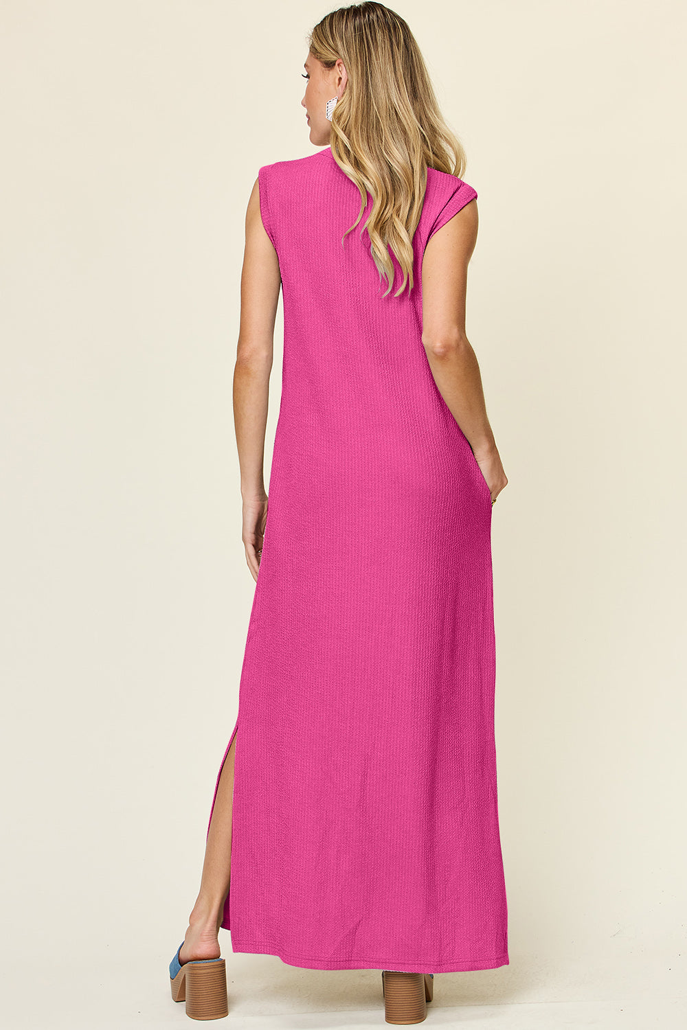 Double Take Full Size Texture Mock Neck Sleeveless Maxi Dress - Luminous Bear Shop