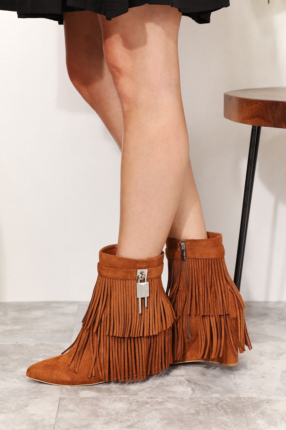 Legend Women's Tassel Wedge Heel Ankle Booties - Luminous Bear Shop