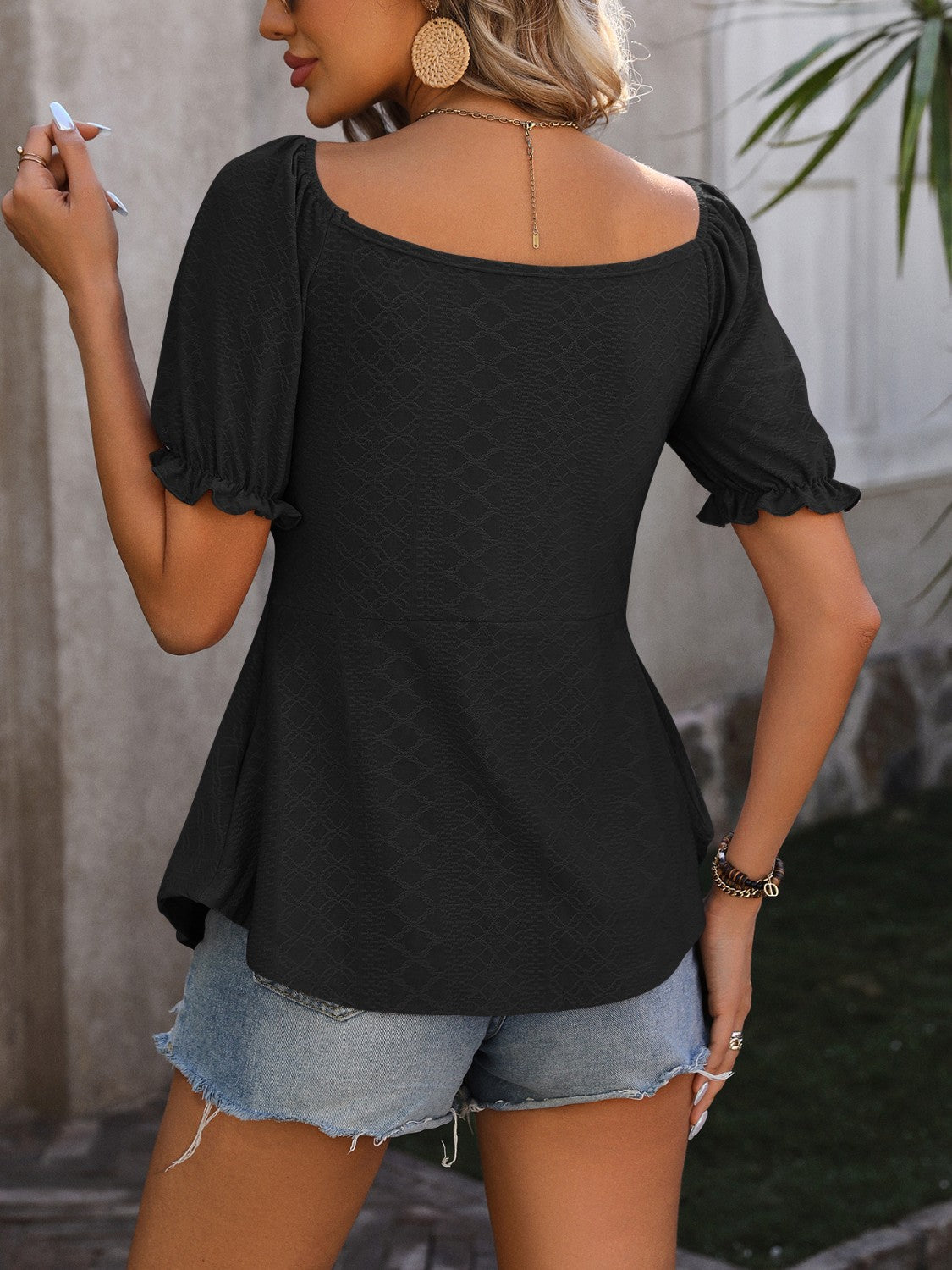Ruched V-Neck Flounce Sleeve Blouse - Luminous Bear Shop