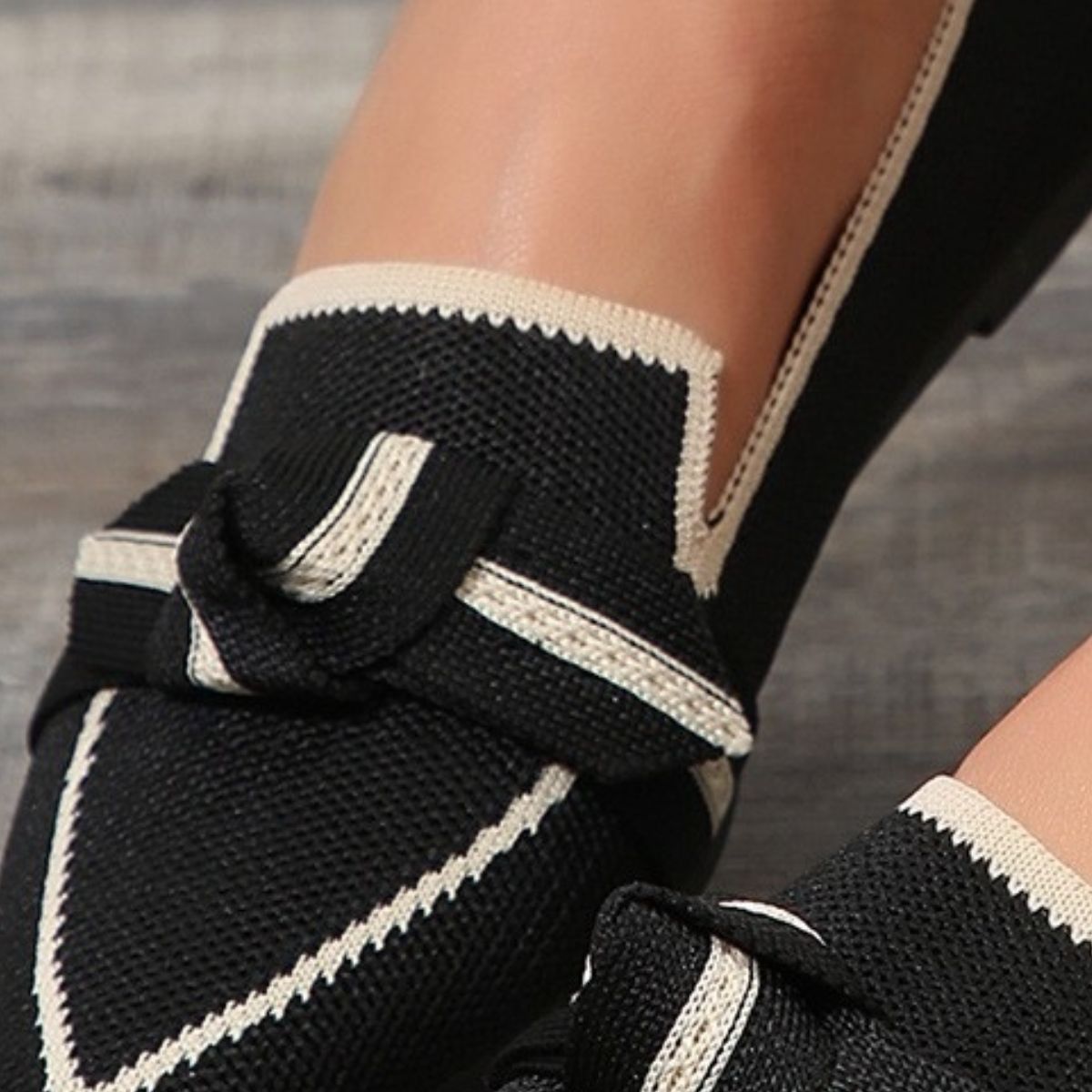 Bow Contrast Trim Point Toe Loafers - Luminous Bear Shop
