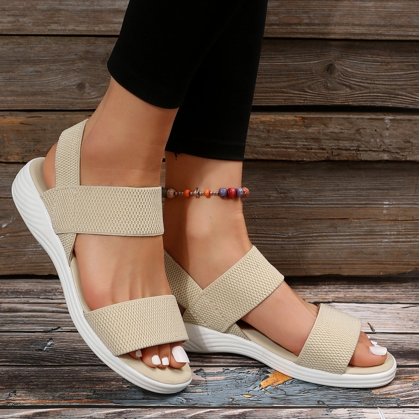 Rubber Open Toe Low Heel Sandals - Luminous Bear Shop